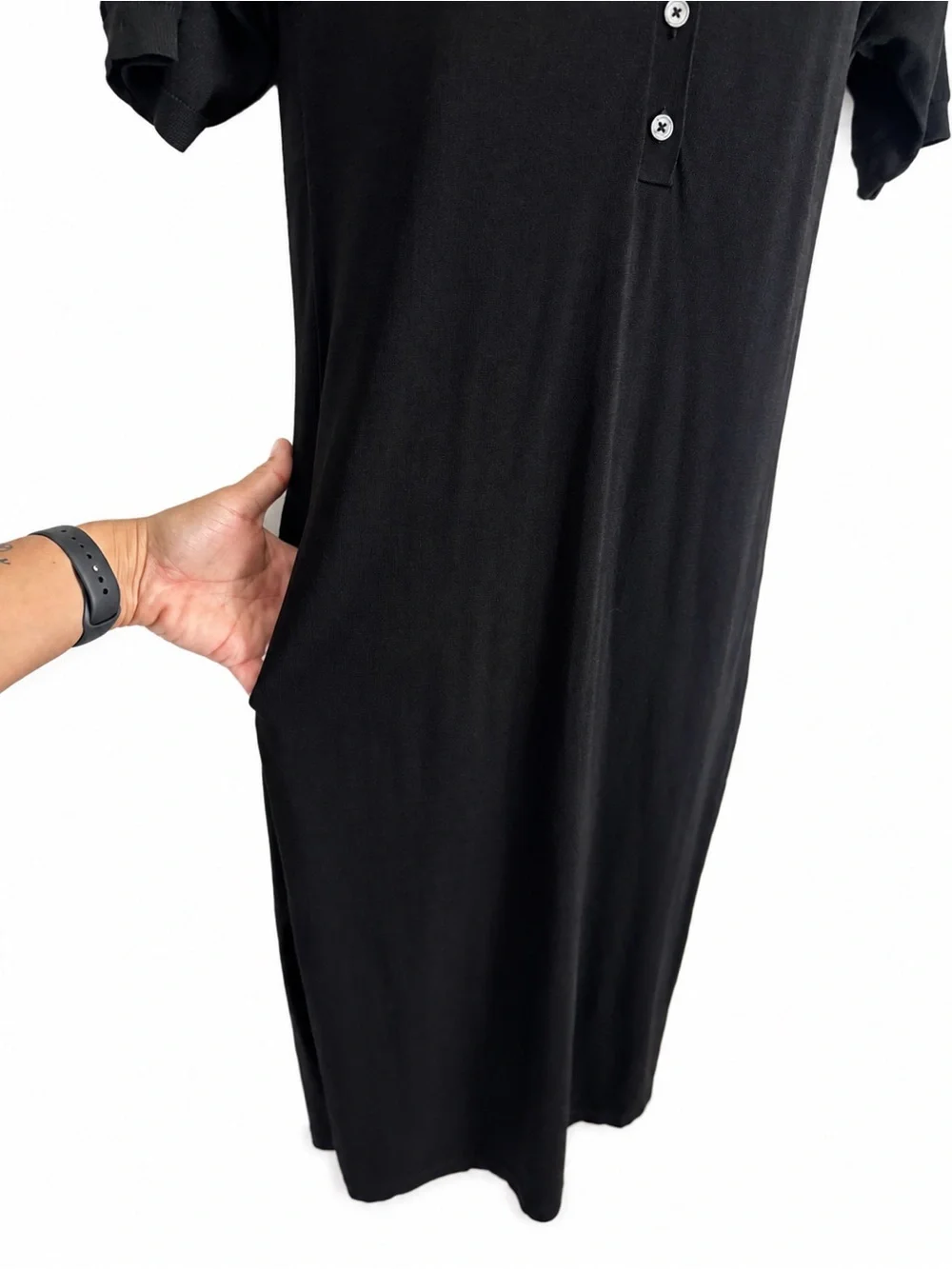 Totême Belize Knit Midi Polo Dress Black Collared Side Slit Oversized XS (s-m) - Picture 9 of 16